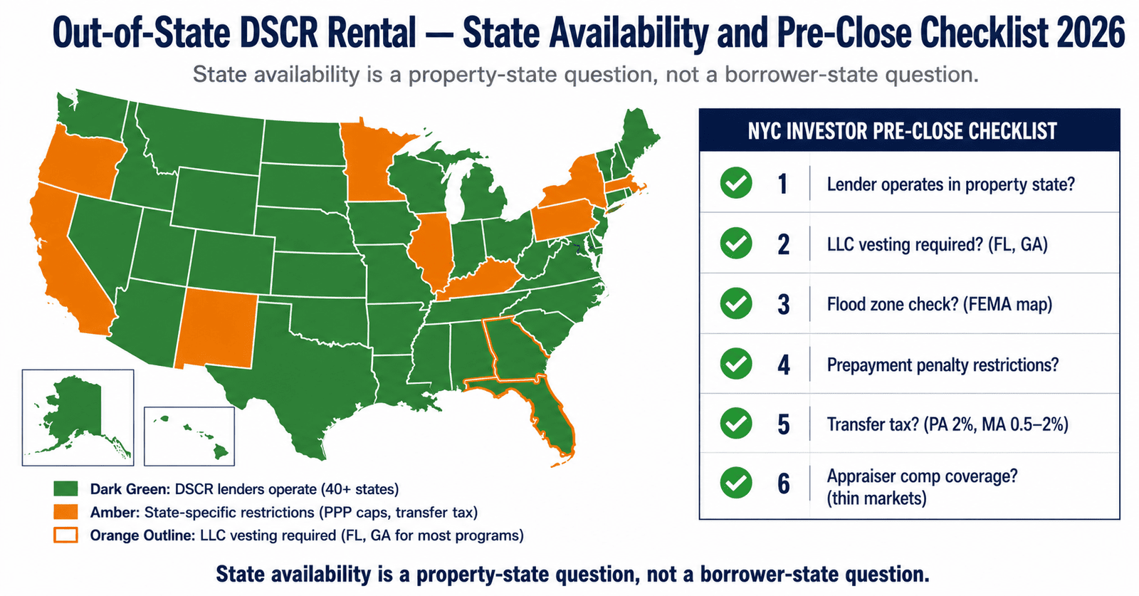 out-of-state DSCR rental lender approval 2026 LLC vesting state availability map